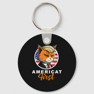 Americat First Funny Patriot America Cats Presiden Keychain
