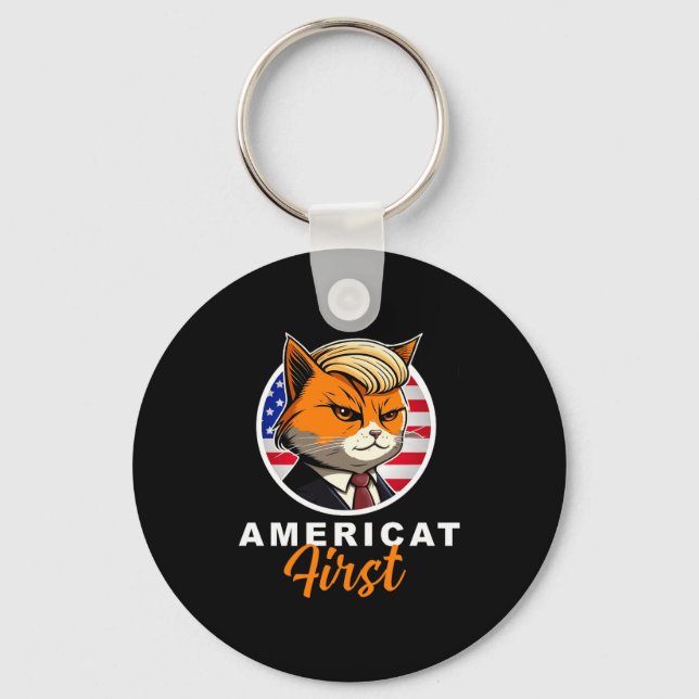 Americat First Funny Patriot America Cats Presiden Keychain (Front)