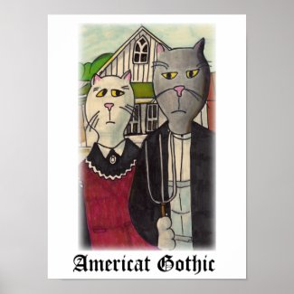 Americat Gothic Cat Cartoon Character Art