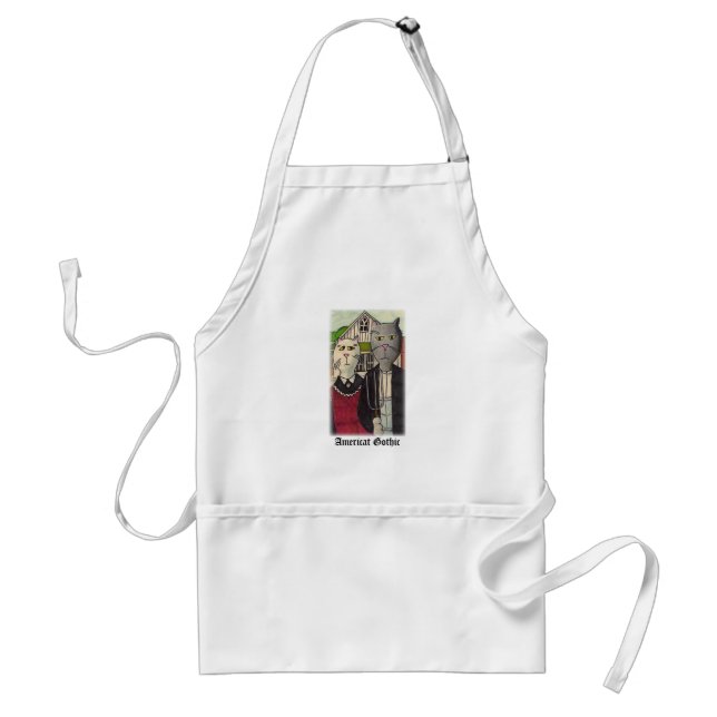 Americat Gothic Epic Cartoon Classic Cat Art Adult Apron (Front)
