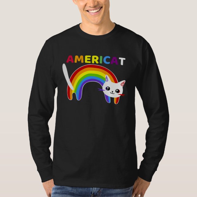 Americat LGBT Meowica Happyy Fourth of Julyy T-Shirt (Front)