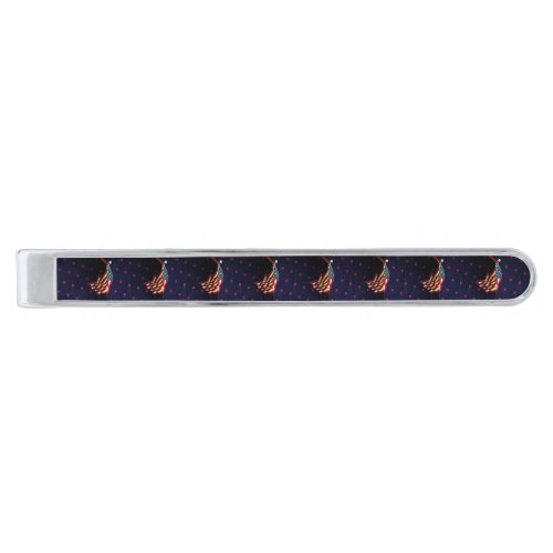 Americian Flags Blue Red Dots Silver Finish Tie Bar