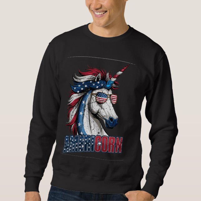 Americorn Unicorn 4th of July Mericorn Merica Patr Sweatshirt (Front)