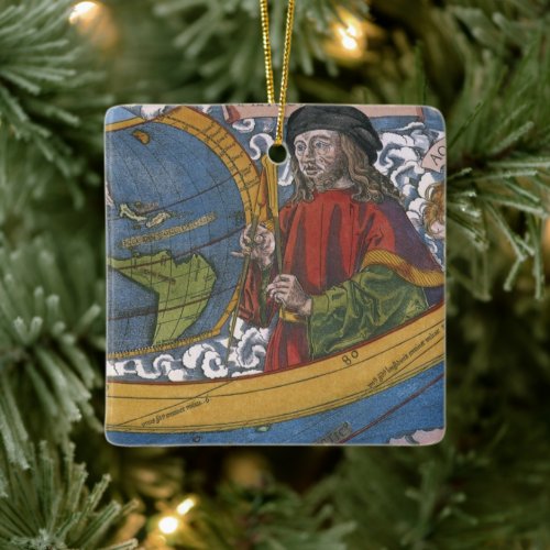 Amerigo Vespucci Explorer on a Map of the Americas Ceramic Ornament