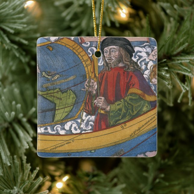 Amerigo Vespucci Explorer on a Map of the Americas Ceramic Ornament (Tree)