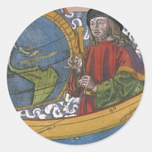 Amerigo Vespucci Explorer on a Map of the Americas Classic Round Sticker