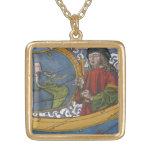 Amerigo Vespucci Explorer on a Map of the Americas Gold Plated Necklace