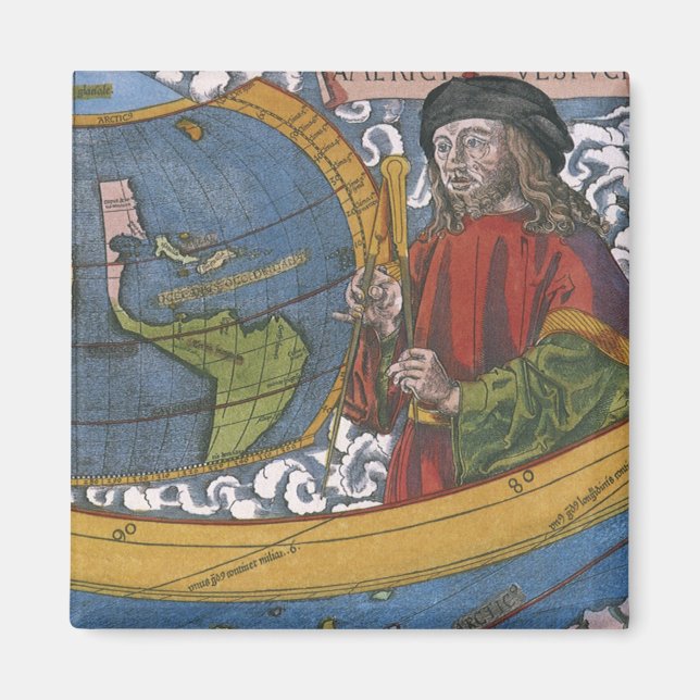 Amerigo Vespucci Explorer on a Map of the Americas Magnet (Front)