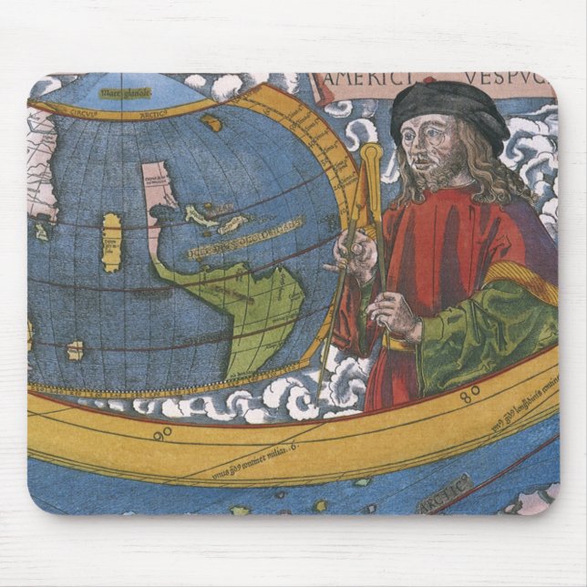 Amerigo Vespucci Explorer on a Map of the Americas Mouse Pad (Front)