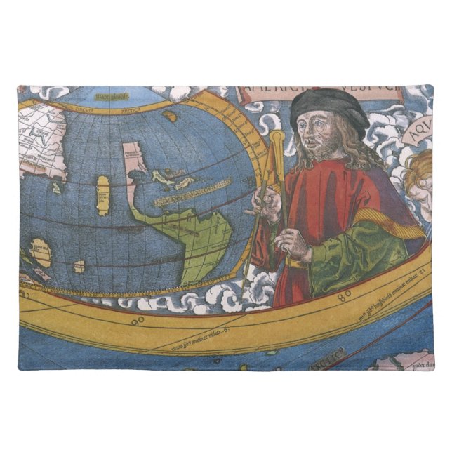 Amerigo Vespucci Explorer on a Map of the Americas Placemat (Front)