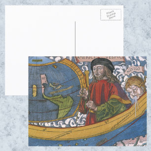 Amerigo Vespucci Explorer on a Map of the Americas Postcard