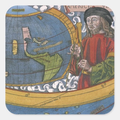Amerigo Vespucci Explorer on a Map of the Americas Square Sticker