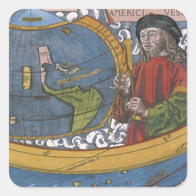 Amerigo Vespucci Explorer on a Map of the Americas Square Sticker (Front)