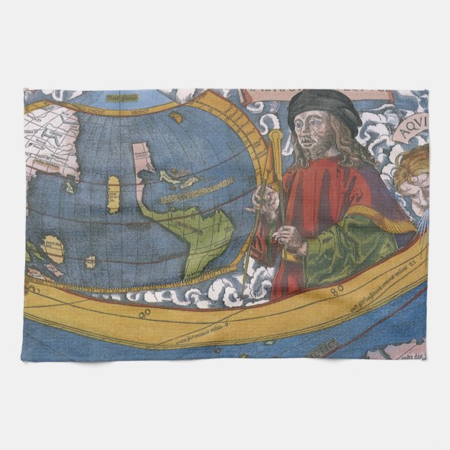 Amerigo Vespucci Explorer on a Map of the Americas Towel (Horizontal)