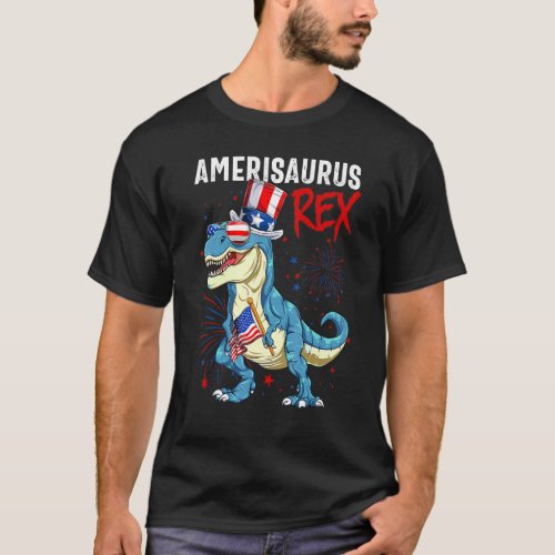 Amerisaurus Dinosaur Rex Boy Kids Firework 4th Of  T_Shirt