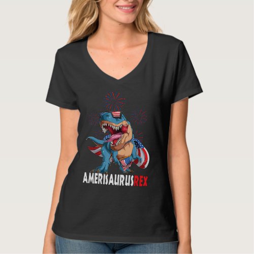 Amerisaurus Patriotic Rex Dinosaur 4th Of July Usa T_Shirt