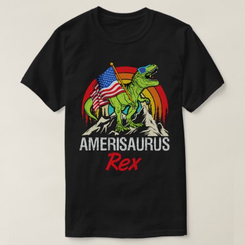  Amerisaurus Rex Dinosaur American Flag July 4th  T_Shirt
