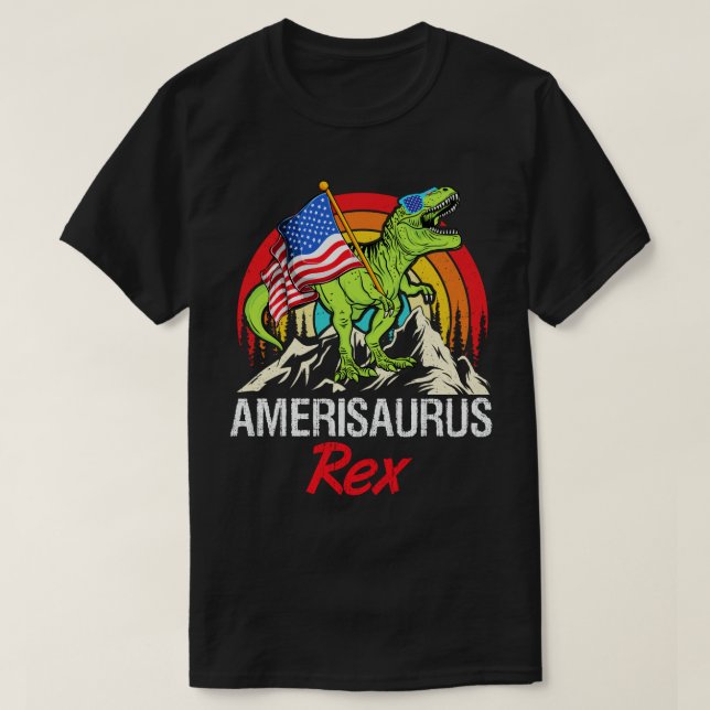  Amerisaurus Rex Dinosaur American Flag July 4th  T-Shirt (Design Front)