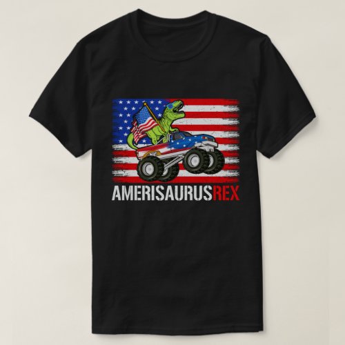  Amerisaurus Rex Dinosaur American Flag July 4th T_Shirt