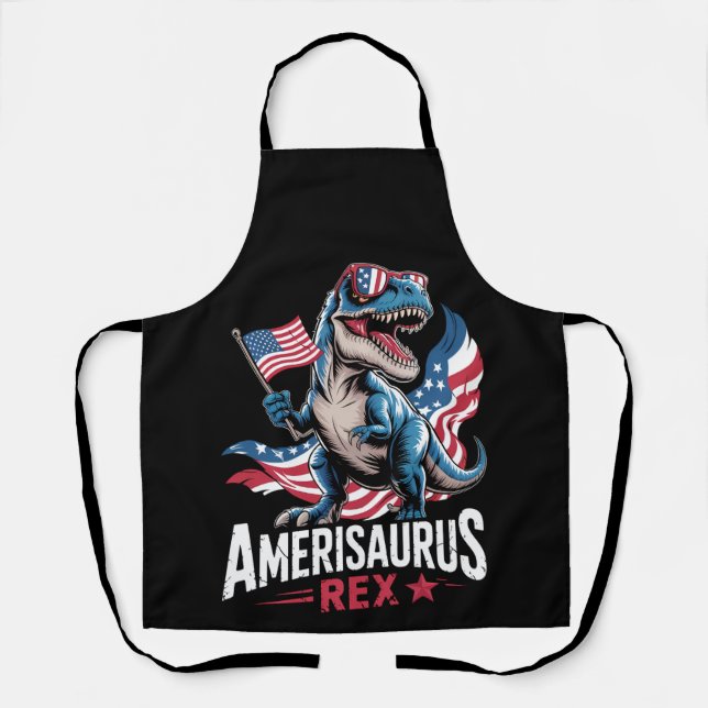 Amerisaurus T Rex Dinosaur 4th Of July US American Apron (Front)