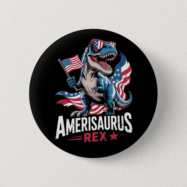 Amerisaurus T Rex Dinosaur 4th Of July US American Button (Front)