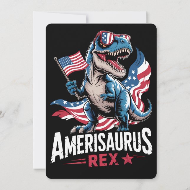 Amerisaurus T Rex Dinosaur 4th Of July US American Invitation (Front)
