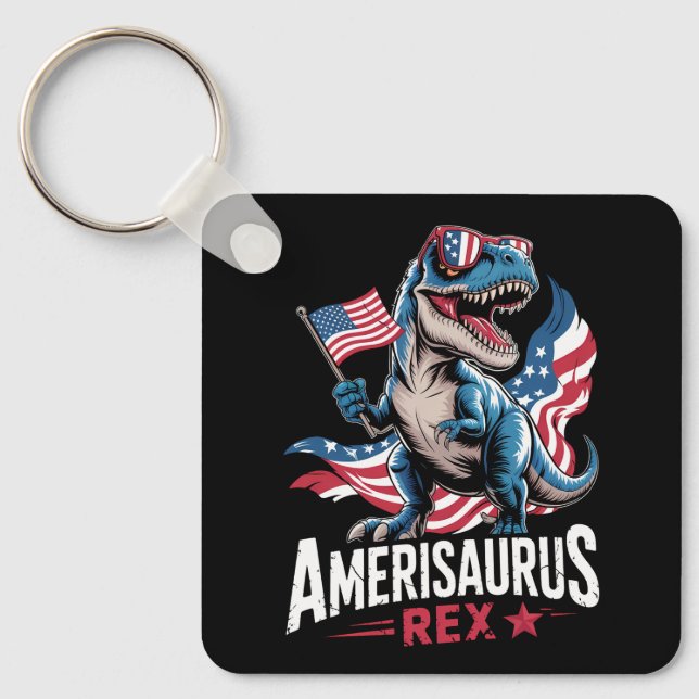 Amerisaurus T Rex Dinosaur 4th Of July US American Keychain (Front)