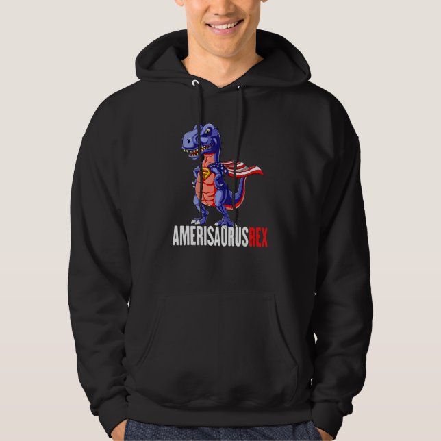 Amerisaurus T Rex Dinosaur American Flag 4th of Ju Hoodie (Front)