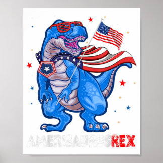 Amerisaurus T Rex USA Flag Kids Funny 4th Of July Poster
