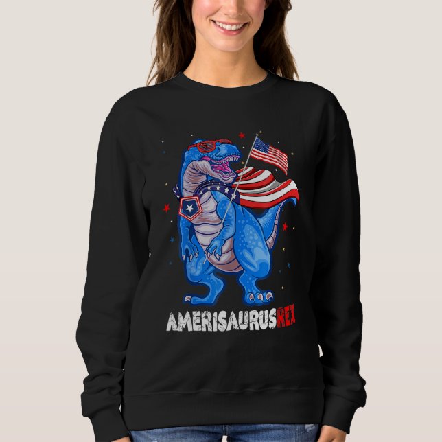 Amerisaurus T Rex USA Flag Kids Funny 4th Of July  Sweatshirt (Front)
