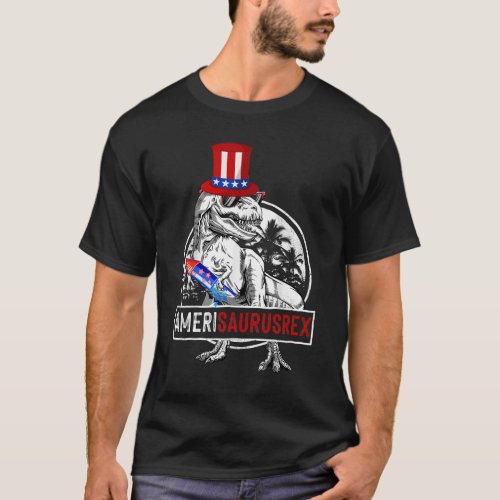 Amerisaurusrex T rex Dinosaur USA Flag 4th Of July T_Shirt