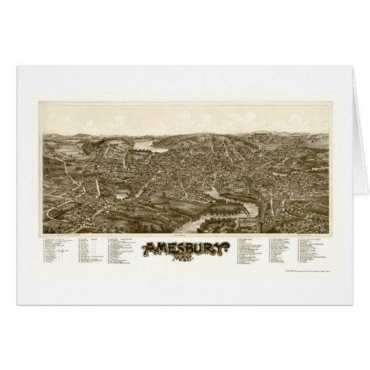 Amesbury, MA Panoramic Map - 1890 Cards (Front Horizontal)