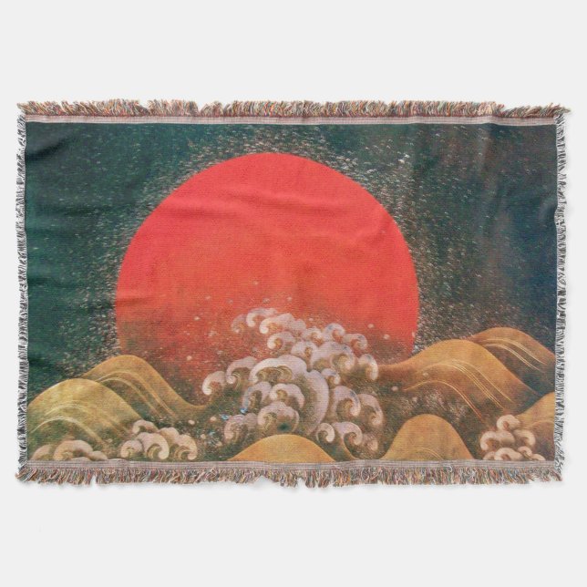 AMETERASU, SUN GODDESS Red Brown Black Throw Blanket (Front)