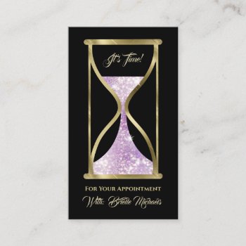 Amethist Purple Glitter Hourglass Hair And Makeup Appointment Card by GirlyBusinessCards at Zazzle