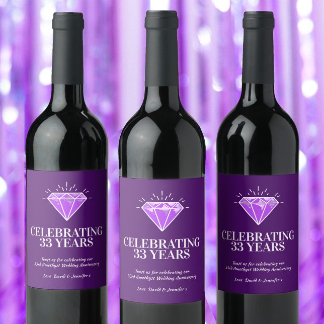 Amethyst 33rd wedding anniversary purple favor win wine label (Creator Uploaded)
