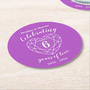 Amethyst 6 years of love personalized coasters