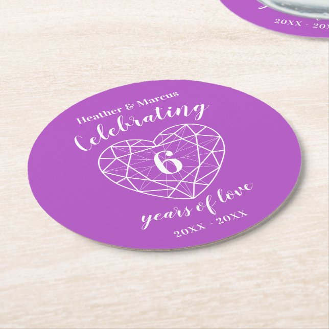 Amethyst 6 years of love personalized coasters (Angled)