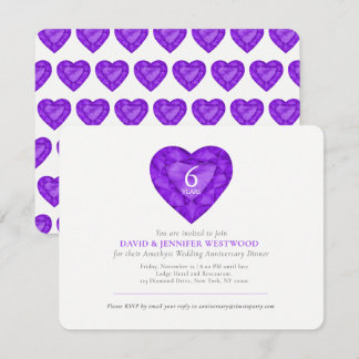 Amethyst 6th wedding purple gem heart watercolor invitation