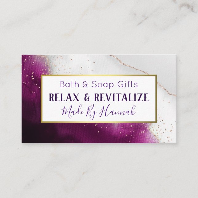 Amethyst Agate Handmade Bath Bomb Soak Soap Business Card (Front)