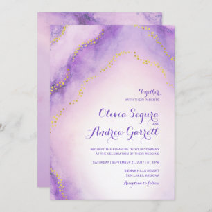 Amethyst Agate Watercolor Painted Wedding Invite