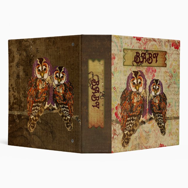 Amethyst & Amber  Owls Baby Book Binder (Background)