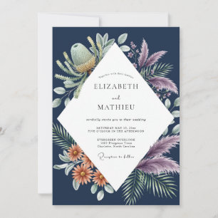 Amethyst Amber Tropical Eucalyptus Wedding Invitation