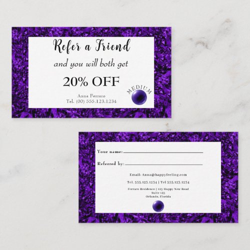 Amethyst & Amethyst Crystal Ball Psychic Medium Referral Card