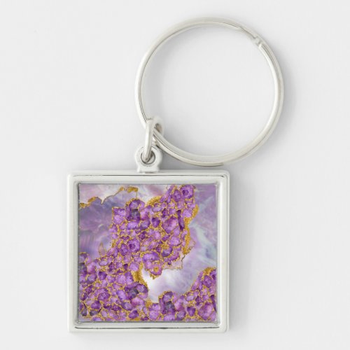 Amethyst and Gold _ Abstract Crystal Cluster Keychain