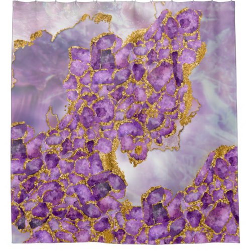 Amethyst and Gold _ Abstract Crystal Cluster Shower Curtain