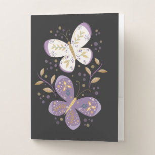 Amethyst and Gold Butterflies Pocket Folder