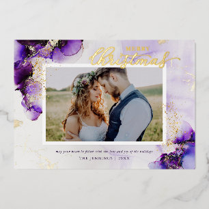 Amethyst and Gold Glam 2 Photo Foil Holiday Card