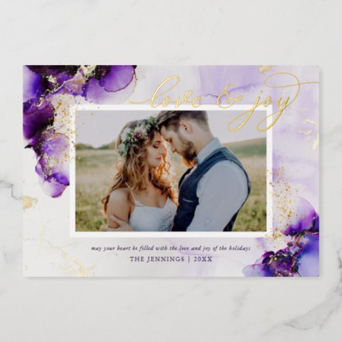 Amethyst and Gold Glam 2 Photo Foil Holiday Card