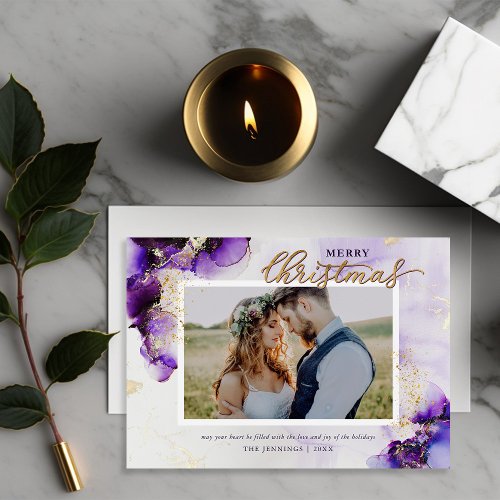 Amethyst and Gold Glam 2 Photo Holiday Card