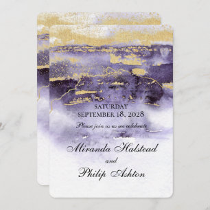Amethyst And Gold Modern Painting Wedding Invitation
